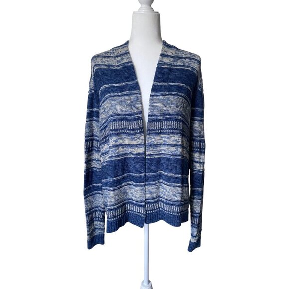 Cotton Blue and White Knit Open Front Cardigan Sweater Sz M - Picture 2 of 6